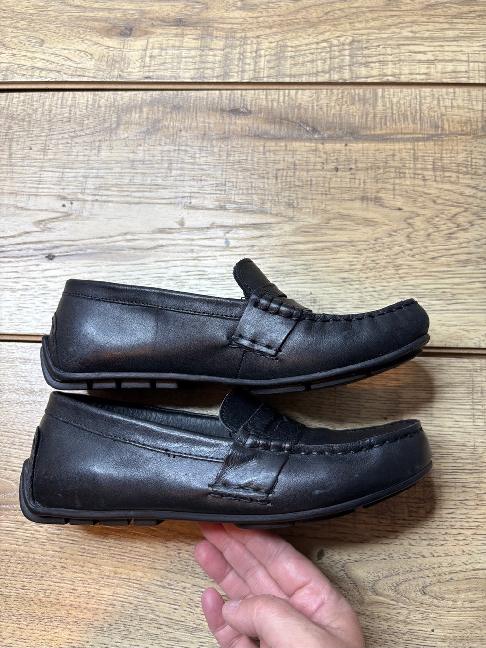 Youth Boys Polo Ralph Lauren Telly Leather Penny Loafers Black Size 2 - Picture 4 of 6